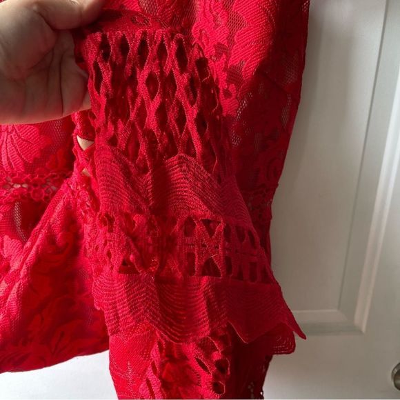 Lulus Charlee Red Lace Sleeveless Midi Dress Size Large - Picture 15 of 15
